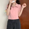 6535 Cotton Summer Korean Style 2022 New Slim Fit Slimming Embroidered POLO Collar Hot Girl Style Short Sleeve T Women's T-shirt. 