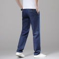 BataBata 2024 Summer Classic 100%Cotton Men's Jeans Thin Loose Straight Denim Pants Blue Business Dad Trousers Male Large Size 35 40 42. 