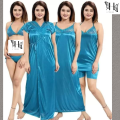 6 part Night Dress Silk Color Nighty Comfort Sleeping Dress pink purple blue misty  Red Color Indian Silk Super Soft and elegan night hot romantic dress for women bikini penty gaown semis pants tops nighty  silk dress for girl. 