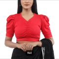 [ Sathi house ]Cotton Half Body short Sleeve Crop Tops Blouse for Women. 