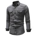 Men's Slim Fit Casual Long Sleeve Shirt Fashion Motorcycle Long Sleeve Coat European and American Vintage Denim Shirt. 