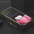 Hontinga for Huawei Nova 7I Case Luxury 6D Plating Pink Doll Side Pattern Soft Back Cover Silicone Square Phone Cases.