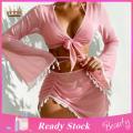【No-profit】 Women Four-piece Swimsuit Set Lace-up Set with Skirt Cover Up 4pcs Women's Swimsuit Bra Briefs Cover-up Skirt Set. 