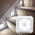New  Powered 6 LED Square Motion Sensor Night Lights PIR Induction Under Cabinet Light Closet Lamp  for Stairs Kitchen. 