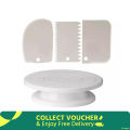 Perfect Pricee Combo Set Of Plastic Revolving Turn Table Cake Stand With 3 Scraper- White - Cake Decoration Tools.