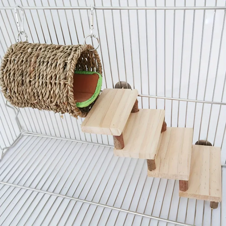 2pcs%20Small%20Pet%20Nest%20Toy,%20Hamster%20Straw%20Woven%20Tunnel%20Nest%20With%20Wooden%20Ladder%20And%20Warm%20Pad,%20Small%20Animal%20Supplies%20-%20Image%203