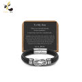 To My Son To My Grandson Bracelet Love You Forever Braided Leather Knot Bracelet Stainless Steel Magnetic Clasp Jewelry Gift.