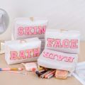 Cute Travel Chenille Varsity FACE Letter Makeup Bag Preppy Patch Cosmetic Pouch for Teens Girls Women Toiletry Storage Organizer.