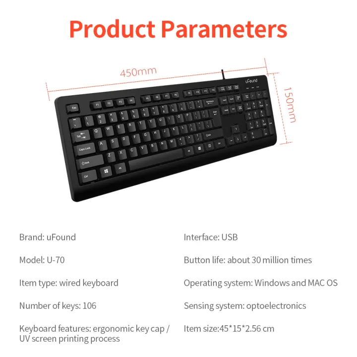 uFound%20U-70%20Wired%20Business%20Office%20Keyboard%20106-key%20USB%20Powered%20Keyboard%20Low%20Decibel%20Keys%20for%20Home/Office%20Black%20-%20Image%205