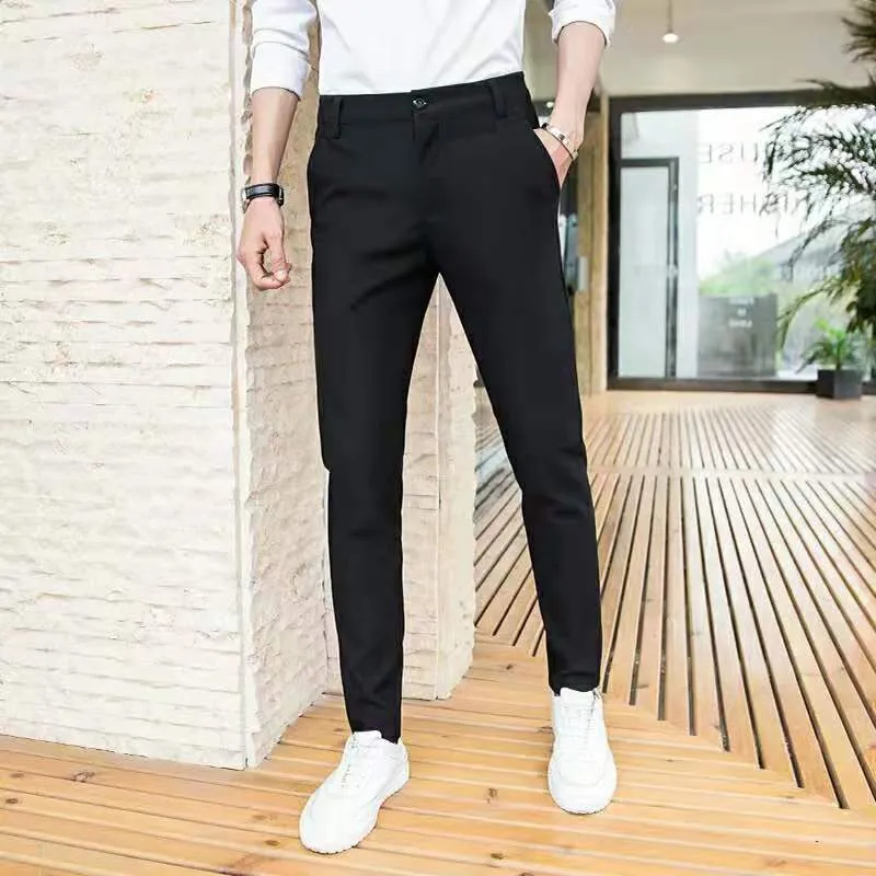 Mens Cropped Black Cropped Smart Trousers Jogger Pants Black