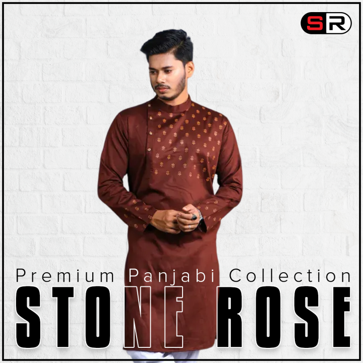 Men's Stylish Coffee Color Printed Casual Panjabi By Stone Rose - 16970P