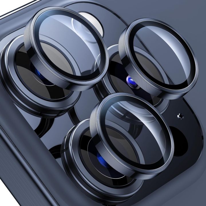 WSKEN For apple iPhone 15 Pro/ apple iPhone 15 Pro Max Camera Lens Protector Shatterproof 9H Tempered Glass Camera Screen Protector Metal Ring Cover Film Accessories Black Titanium, White Titanium, Blue Titanium, Natural Titanium