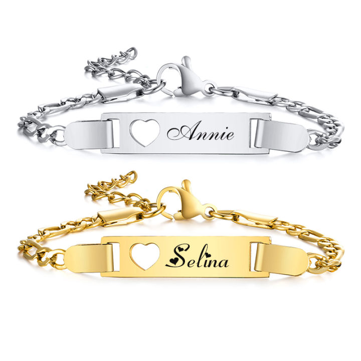 Custom Engrave Name Birth Date Baby Bracelets,Personal Birthday Gift to Boy Girls Kids, Stainless Steel Bracelet for Newborns