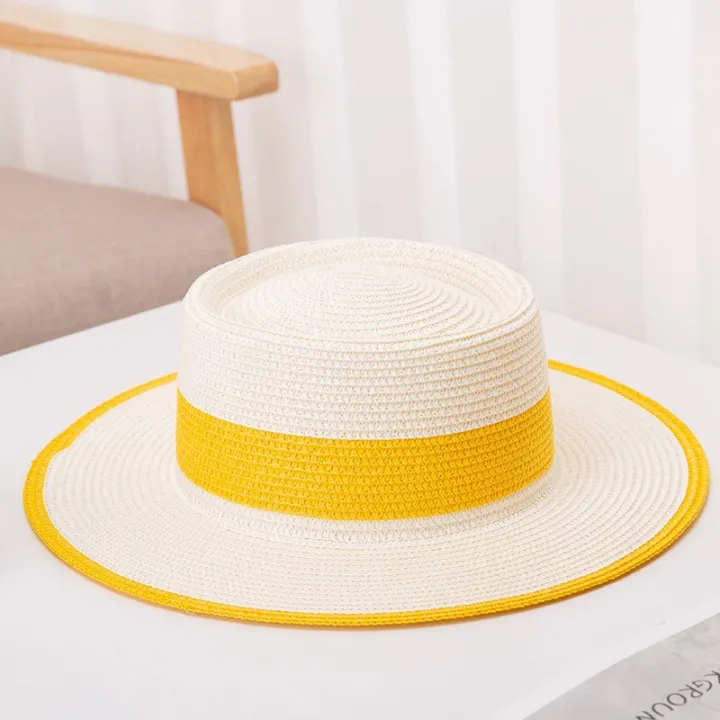 women%20straw%20hat%20Flat%20Top%20Straw%20Hat%20Vacation%20Casual%20Shopping%20Beach%20Hats%20for%20Woman%20Hats%20for%20girls%20Church%20Courtesy%20Panama%20Sun%20Hat%20-%20Image%207