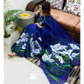 Exclusive Designer Hand Print Half Silk Saree for Women with Blouse Piece, Lightweight Georgette Sari.