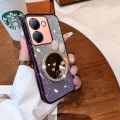 New Phone case Vivo Y03 4G Back Cover with Bow Makeup Mirror Luxury Shiny Gradient Plating Glitter Girls Slim Phone cases Transparent Soft Silicone Protective Pouch. 