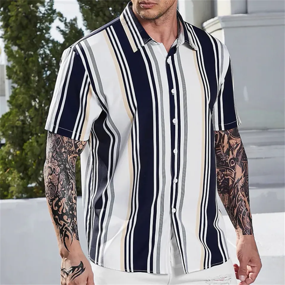 black and white striped shirt mens short sleeve summer