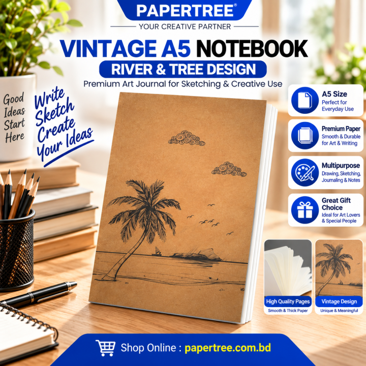PaperTree Vintage A5 Notebook Sketchbook River & Tree Drawing Sketchpad Premium Art Journal for Sketching & Creative Use