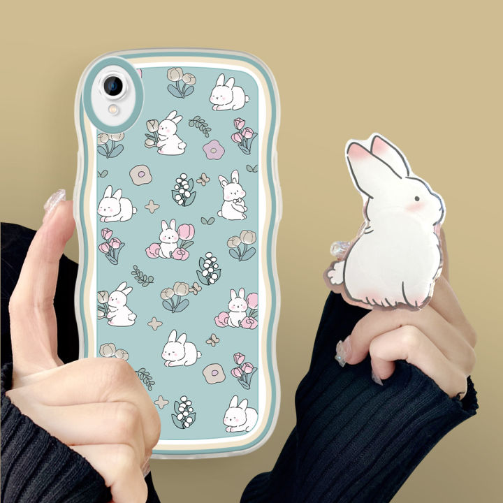 TA for Vivo Y1S Y91C Back Cover Simple Elegant Rabbit Fashion Wavy Phone Case With Free Holder Camera Protection Transparent TPU Soft Cover