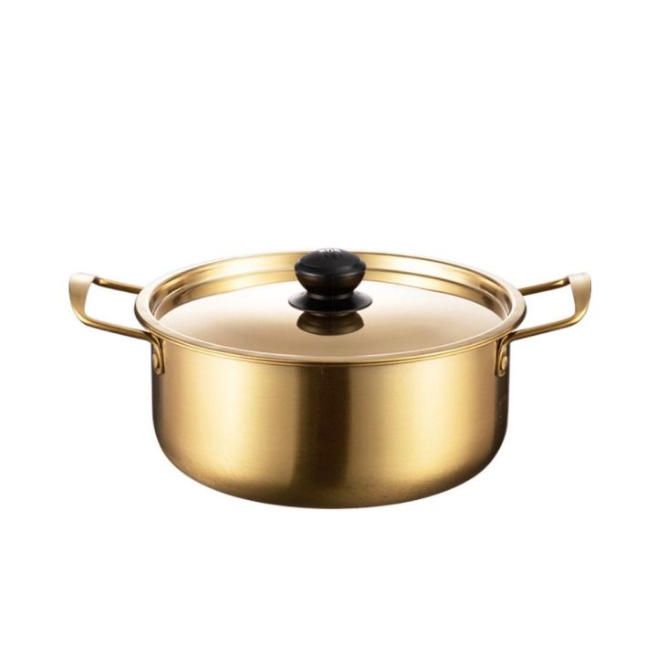 Stainless Steel Korean Ramen Pot Home Double Ear With Lid Cooking Pot Thickened Noodles Milk Egg Soup Pot Kitchen Cookware
