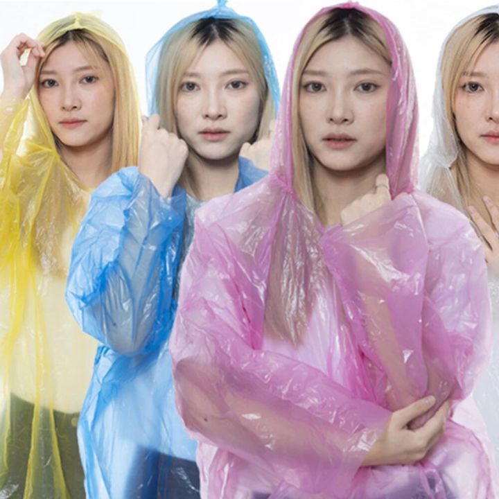 Family Pack of 3 Travel Raincoat Waterproof Disposable Plastic Rain Poncho Foldable Lightweight with Hood for Women Men and Kids