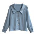 White Chiffon Shirt Women Long Sleeve Bandage Dress Chic Top 2023 Spring New Sweet Korean Style Peter Pan Collar Blouse.