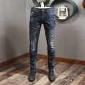 Newly Designer Fashion Men Jeans Retro Blue Elastic Slim Fit Ripped Jeans Men Italian Style Vintage Casual Denim Pants Hombre. 