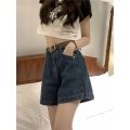 Niche design sense high waist loose and versatile jeans women's summer 2024 new thin and versatile wide-leg short pants. 