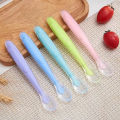 Cute Baby Silicone Spoon BPA Free Non-toxic Newborn Training Long Handle Baby Spoon Soft Head Eating Spoon. 