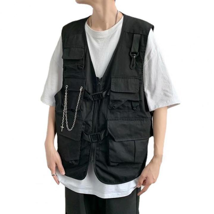 Men'S%20Cargo%20Vest%20Multi%20Pockets%20Sleeveless%20Solid%20Color%20V%20Neck%20Loose%20Match%20Pants%20Zipper%20Chain%20Decor%20Men%20Waistcoat%20Men%20Clothes%20-%20Image%207