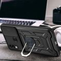 For Samsung Galaxy A10S Rugged Armor Protection Case with Slide Camera Cover Ring Holder Stand casing. 