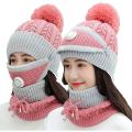 3 in 1 Women's Winter Scarf Set with Mask and Hat, Cold Weather Accessories, Available in Red, Black, Pink, Grey. 