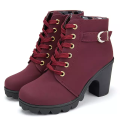 Women Boot High Heel Lace Up Ankle Boots Ladies Buckle Platform Shoes. 