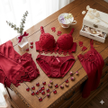 Japanese Peach Heart Floral Lace Lingerie Set â Push-Up Wireless Bra and Panties for Women.