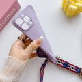 HoneyYami Classic Strap Case For iPhone 15 Pro Max 14 13 12 Mini X XR XS 7 8 Plus 11 Pro Crossbody Lanyard Neck Cord Liquid Silicone Cover.