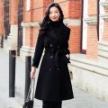 【Plus Cotton】Women's Black Overcoat Mid-Length2022New Autumn and Winter High-End Hepburn Style Woolen Coat.