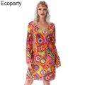 Women Floral Fashion Mini Dresses Hippie Girl Costume Flare Sleeve 70's Disco Dress Ladies Party Clubwear Retro Hippy 70s Dress. 