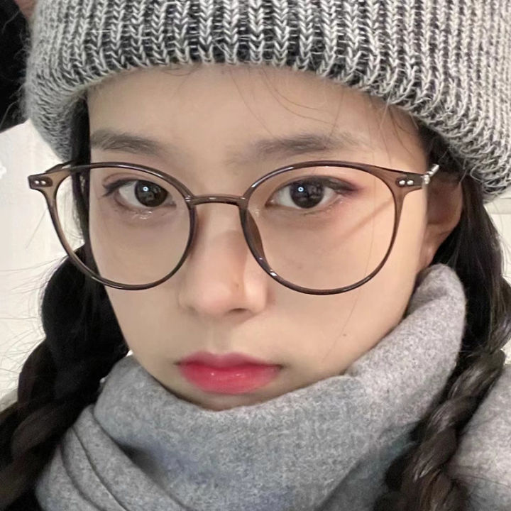 2022 New Light Ladies Plain Flat Mirror Retro Oval Rice Nail Glasses Frame Korean Version Blue Light Blocking Glasses