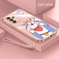 Samsung Galaxy A25 A15 5G A35 A55 5G Glossy Lucky Doraemon Casing Square Edges Plating Back TPU Soft Case Cover. 