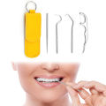 4pcs Portable Stainless Steel Toothpick Dental Floss Oral Care Teeth Cleaning For Outdoor. 