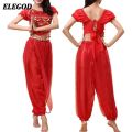 Ladies Belly Dance Costume Set Sequin Crop Top+Harem Pants Outfit Set Oriental Indian Dance Arabic Halloween Goddess Costumes.