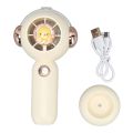 Handheld Fan Creamy White 3 Speed Mode Mist Spray USB Charge Base Design Mini Portable Fan for Home School Office ABS PP.