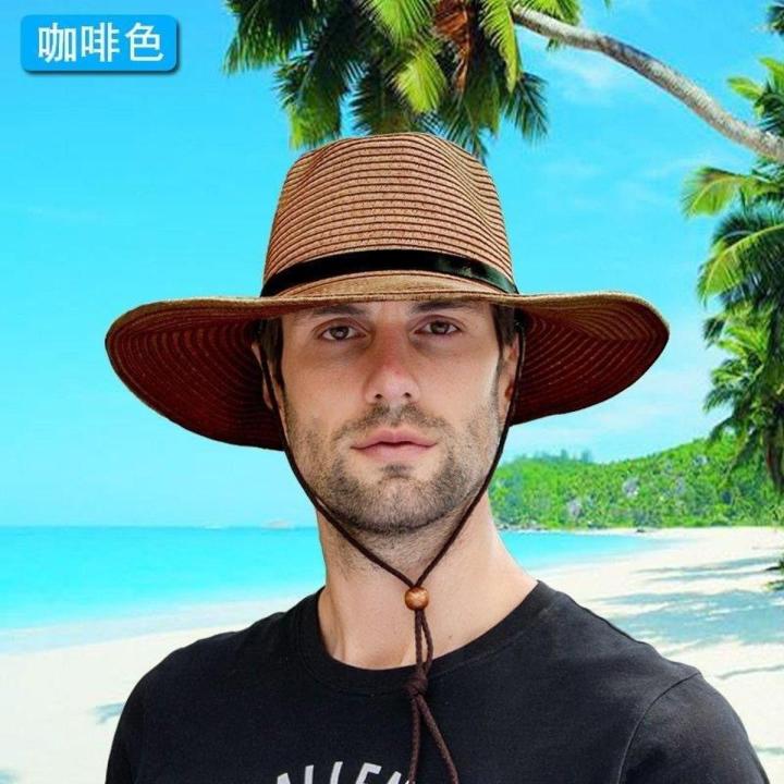 Sun Protection Summer Men's Straw Hat Foldable Cowboy Hat Outdoor Sun Shade Top Hat Beach Hat Broad-Brimmed Hat Travel Cap Men
