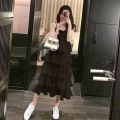 Ruffles Dress Women Spaghetti Strap Ulzzang Summer Holiday All-match Casual Loose Friend Solid Simple Ins V-neck Ladies Clothes.