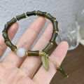 Green hurried opal beading new Chinese bamboo slub safety buckle bracelet women's light luxury design sense glass bracelet. 