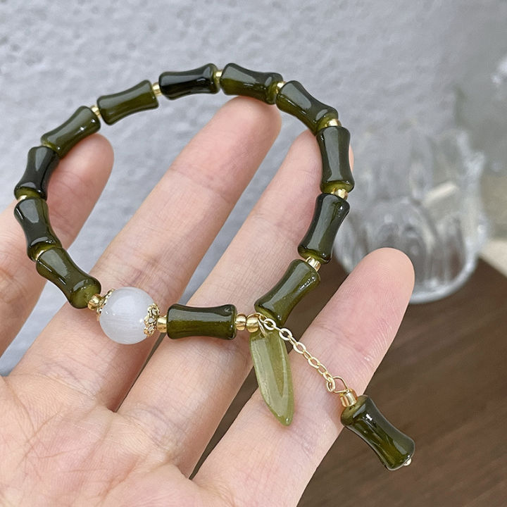 Green%20hurried%20opal%20beading%20new%20Chinese%20bamboo%20slub%20safety%20buckle%20bracelet%20women's%20light%20luxury%20design%20sense%20glass%20bracelet%20-%20Image%207
