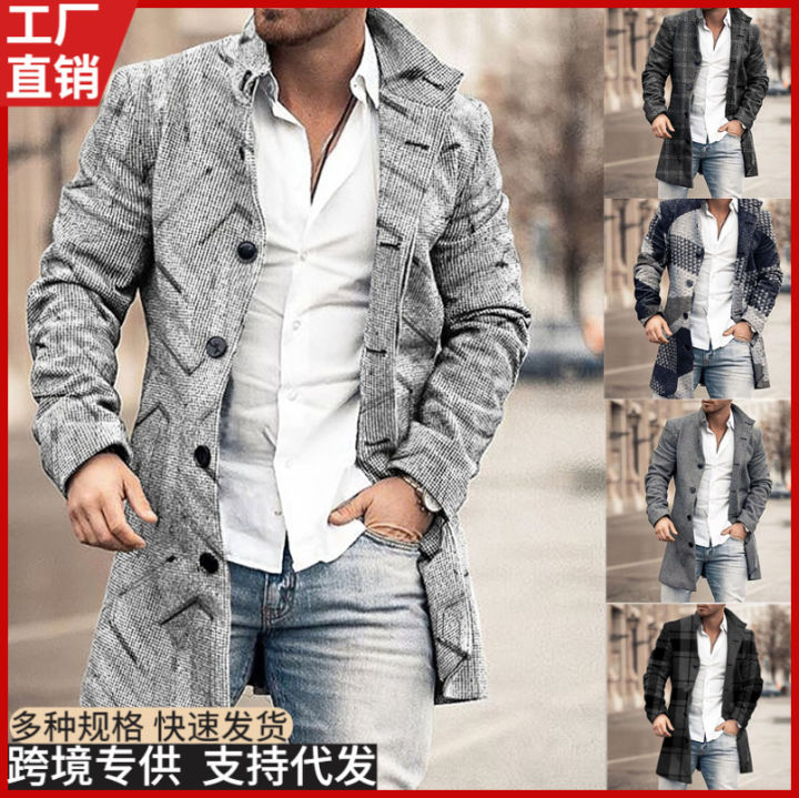 2023 Woolen Printed Casual Coat Men's Jacket Woolen Coat New