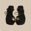 Ruoki 2024 summer new black square toe slippers women's low heel light wear clip-toe flat casual slippers.