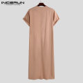 INCERUN Mens Muslim Clothing Thobe Saudi Arab Short Sleeve Islamic Jubba Kaftan Tunic. 