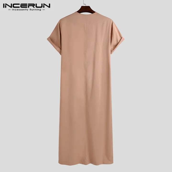 INCERUN%20Mens%20Muslim%20Clothing%20Thobe%20Saudi%20Arab%20Short%20Sleeve%20Islamic%20Jubba%20Kaftan%20Tunic%20-%20Image%205